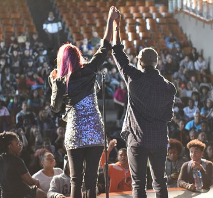 Students from Woodrow Wilson High School shared the stage with local artists like Sylver Logan Sharp (left)*